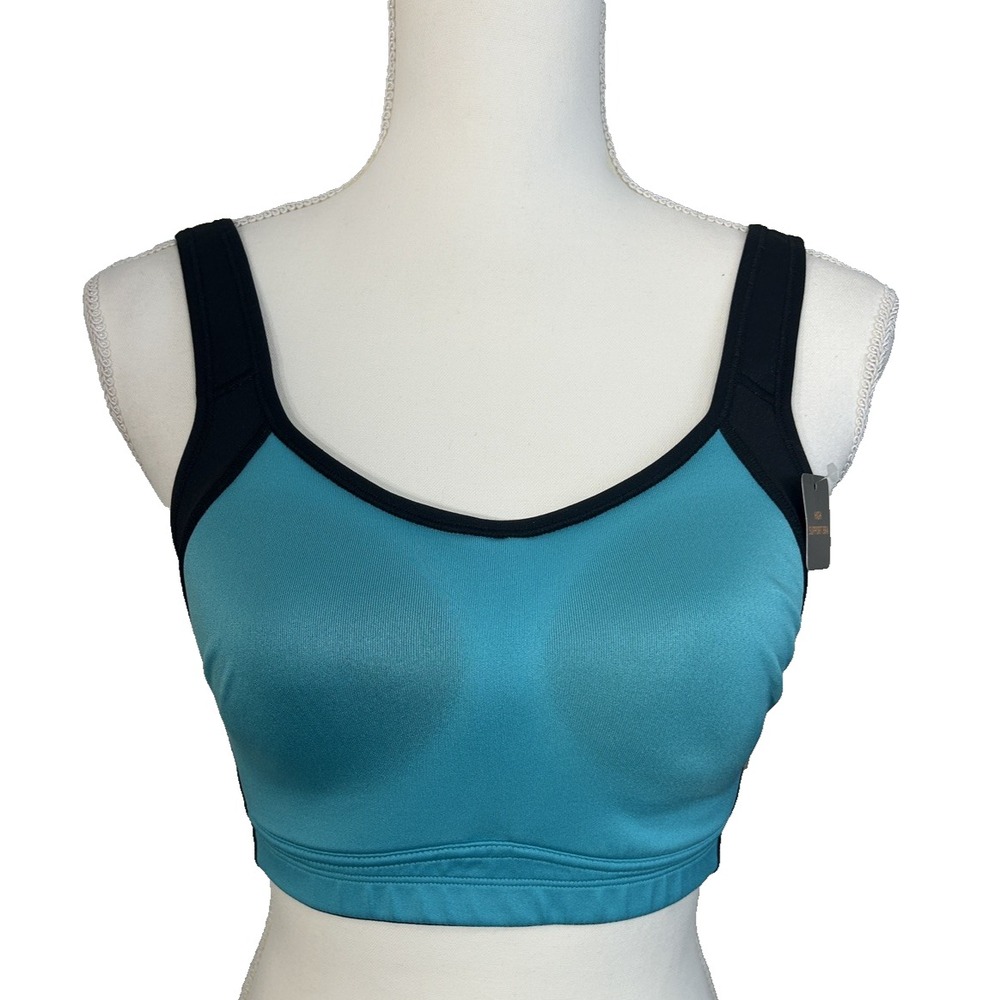 NWT Champion Sports Bra Athletic Max Support Teal &Black Lightly Lined 34DD